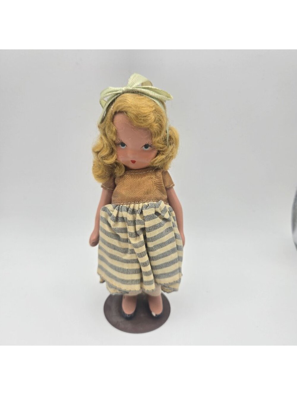 Antique Nancy Ann Story Book Doll Bisque Pudgy Blonde Striped Dress